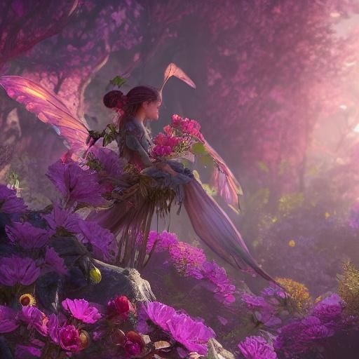 Enchanting Fairy Surrounded by Colorful Flowers