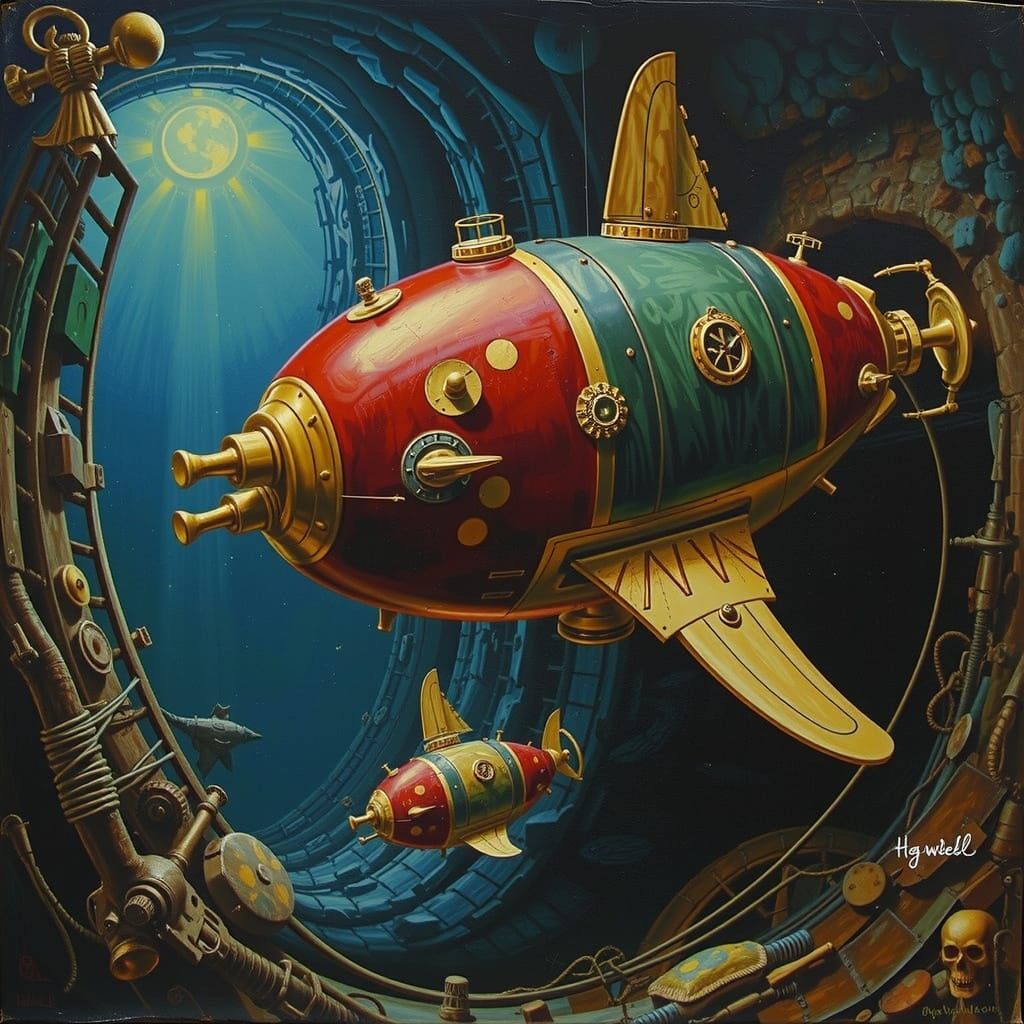 Nautilus Submarine in Surrealist Hyperrealism Style