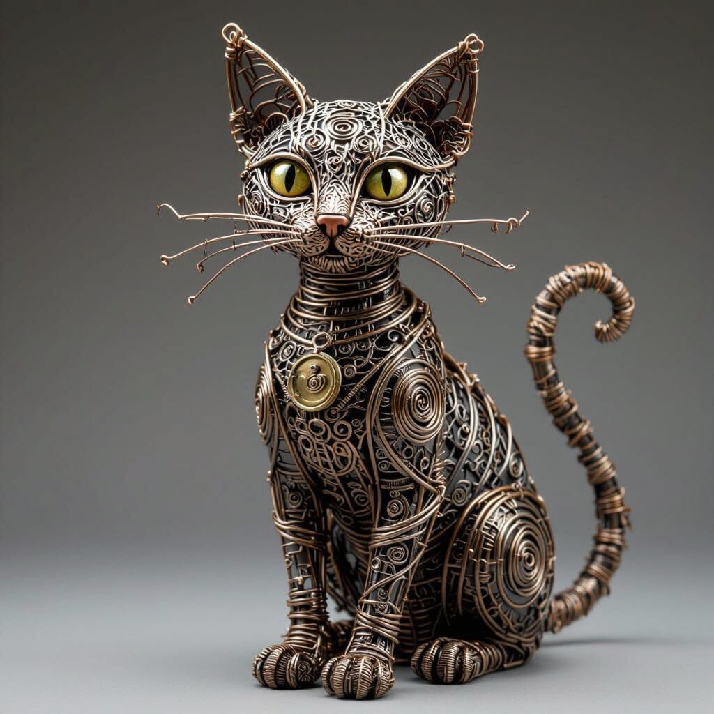 Intricate Wire Cat Sculpture