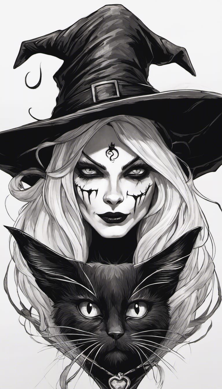 Coffee Witch and Black Cat Portrait