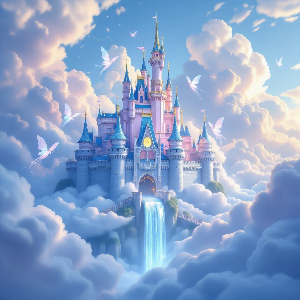 Colossal Cloud Castle Floating in a Dreamlike Sky