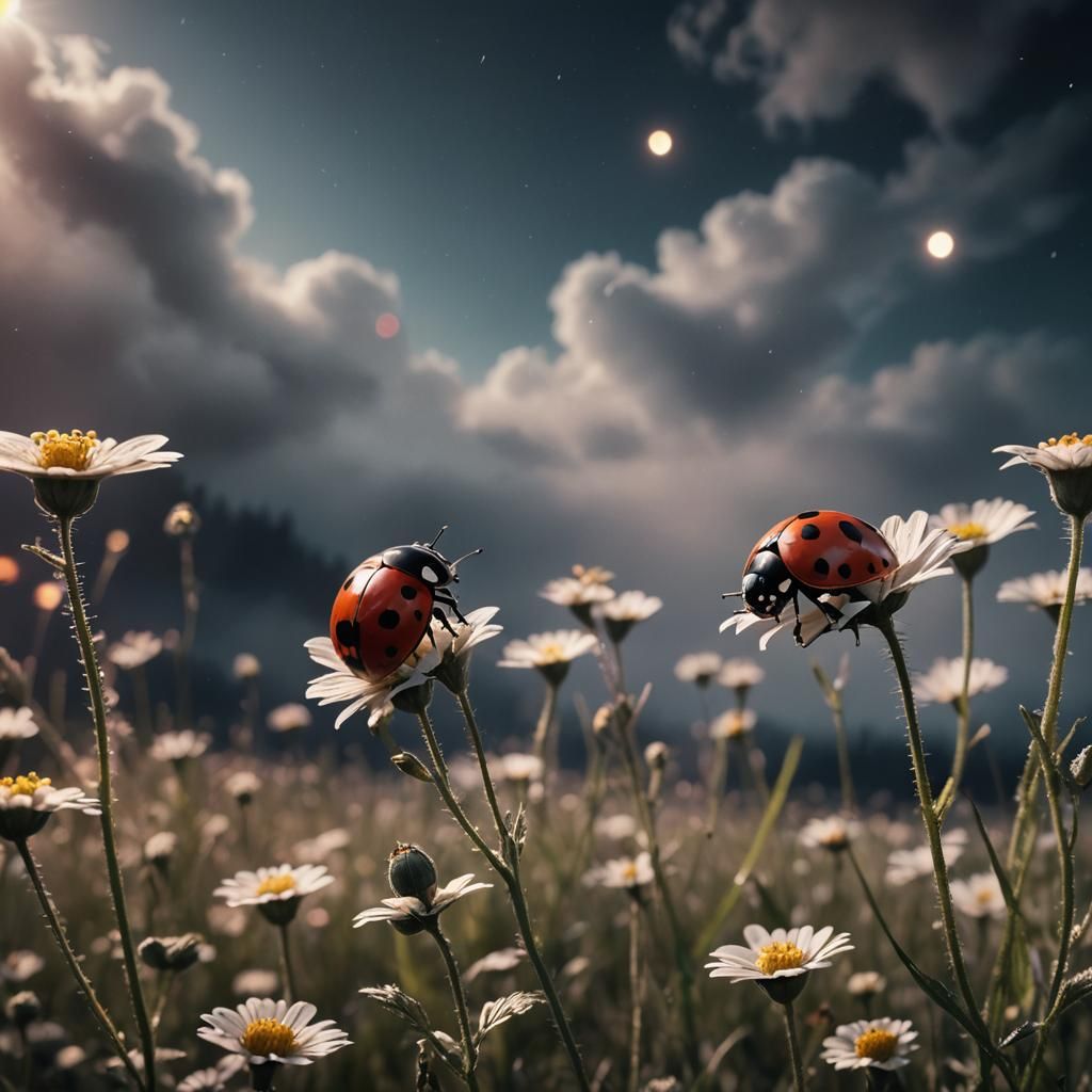 Ladybug on Flower in Macro 3D Photography