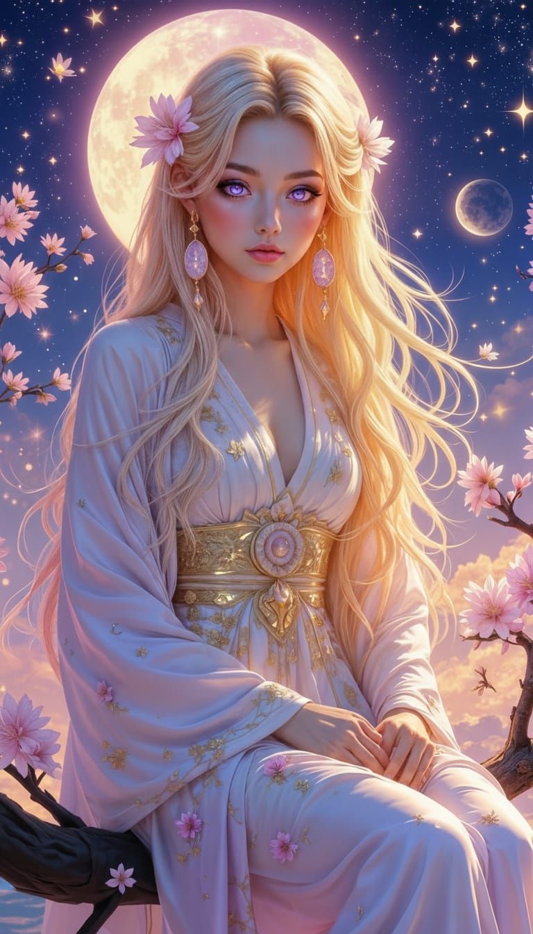 Elven Princess with Korean Idol Face in Fantasy Kimono