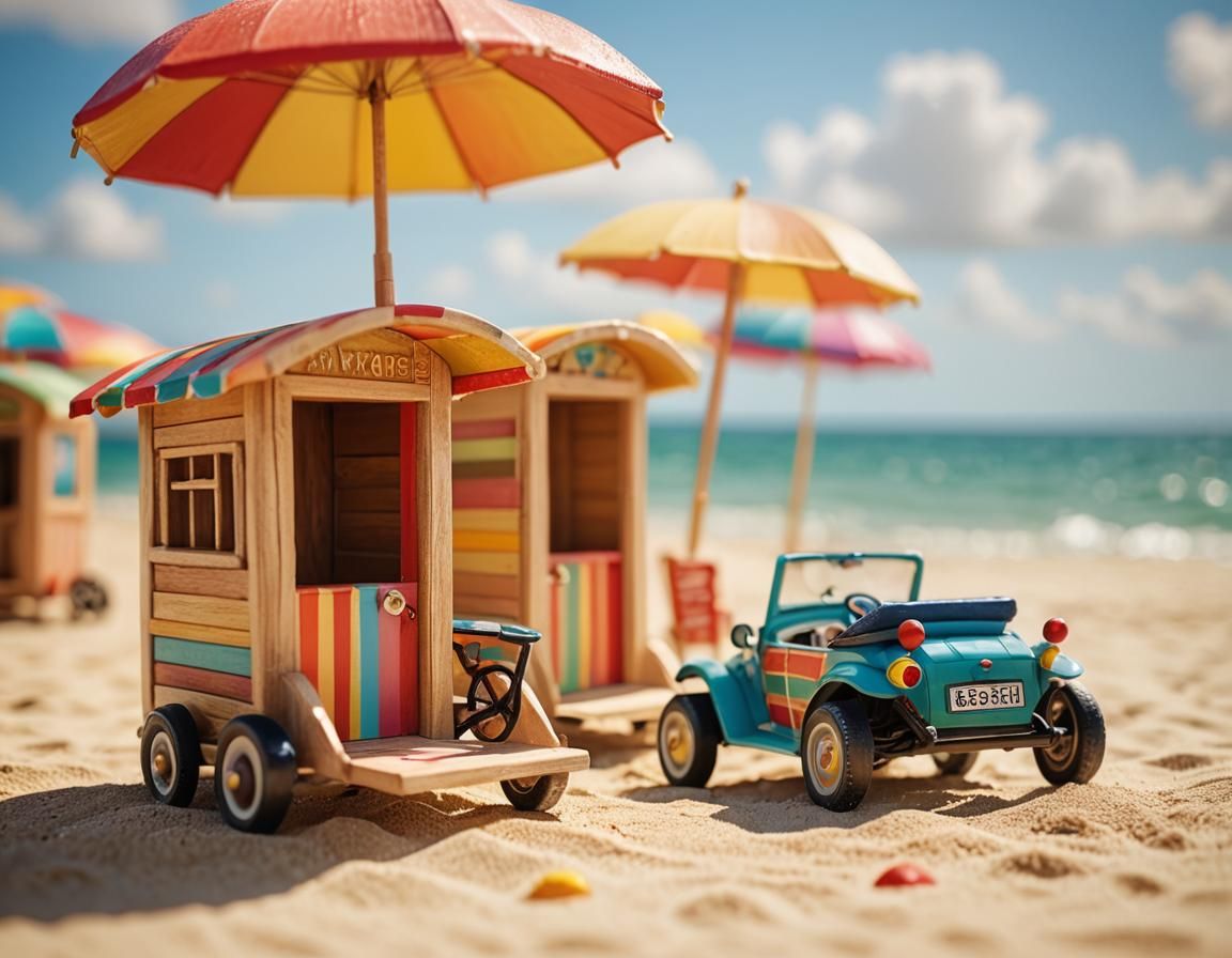 Surreal Miniature Beach Scene in Vibrant Dreamlike Quality