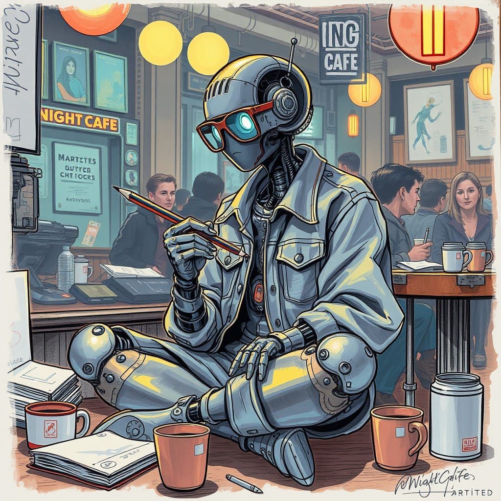 Futuristic Android Artist Captures Cafe Scene in Syd Mead-In...