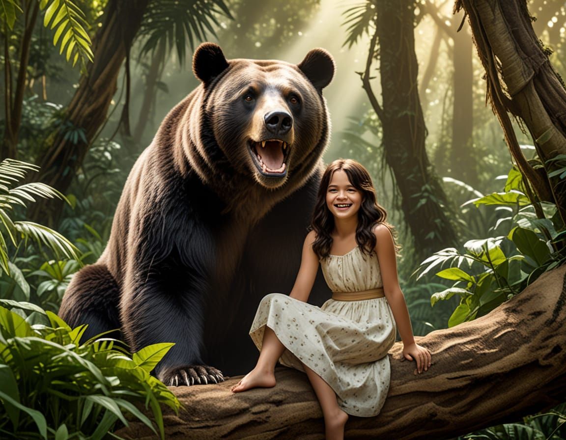 Baloo the Bear and Girl Laughing in Jungle