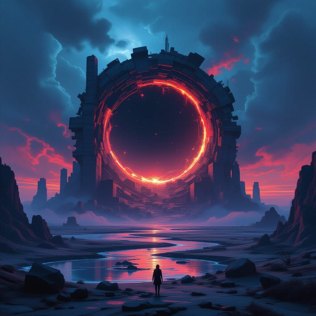 Last Civilization Harvesting Hawking Radiation: Surreal Neon...