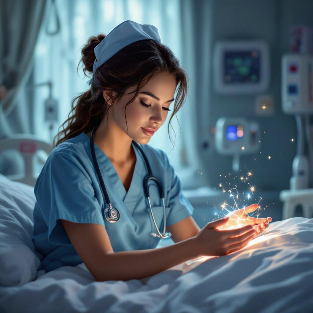 Compassionate Nurse Offering Comfort in a Fantastical Matte ...