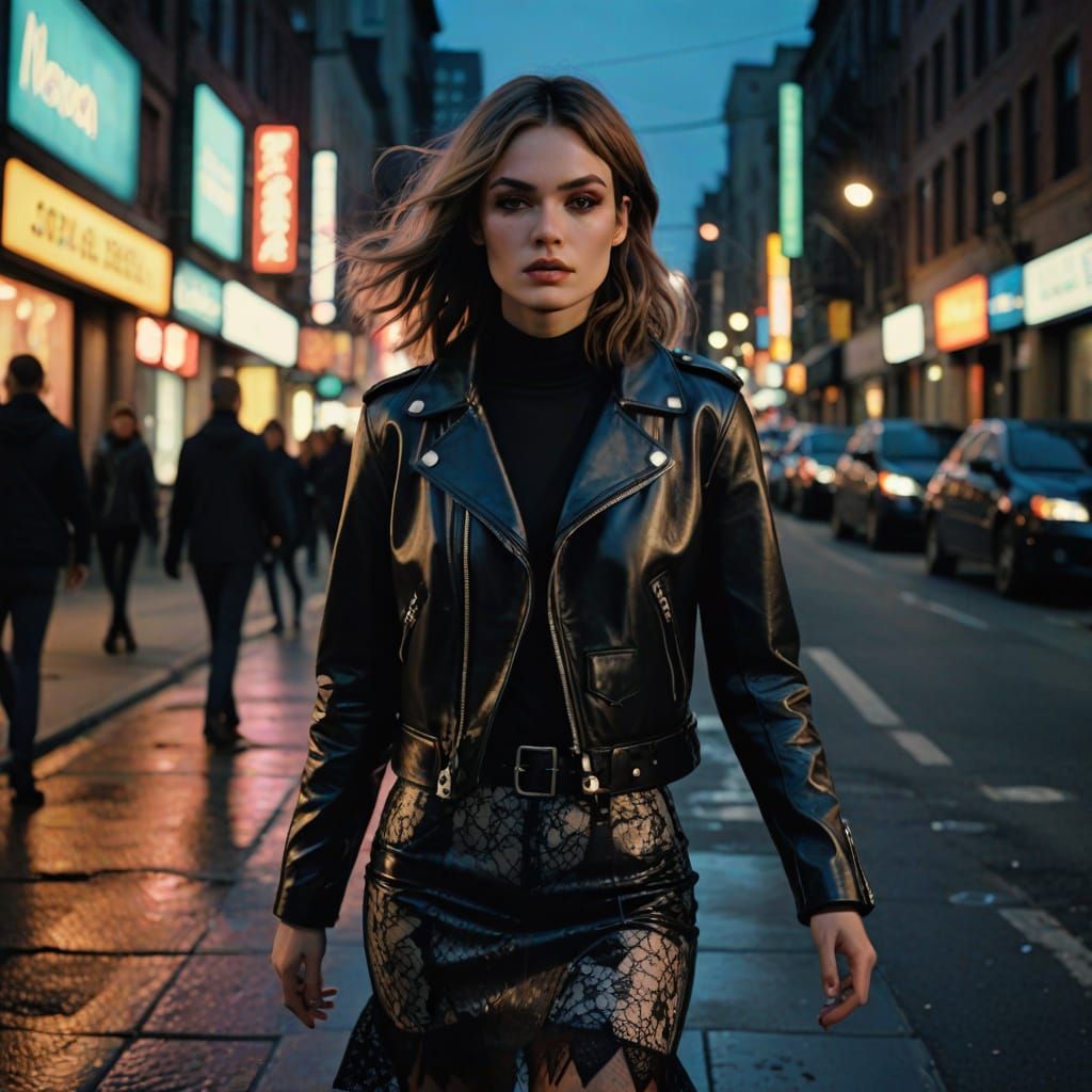 Confident Crossdresser Strides Through Urban Night in Edgy S...