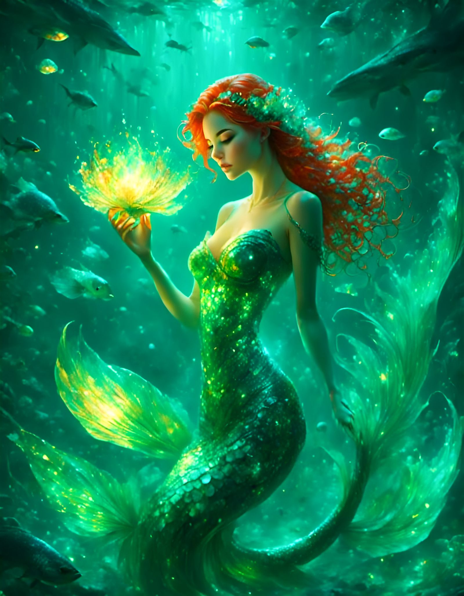 Cosmic Mermaid in Underwater Kingdom, Ethereal Fantasy