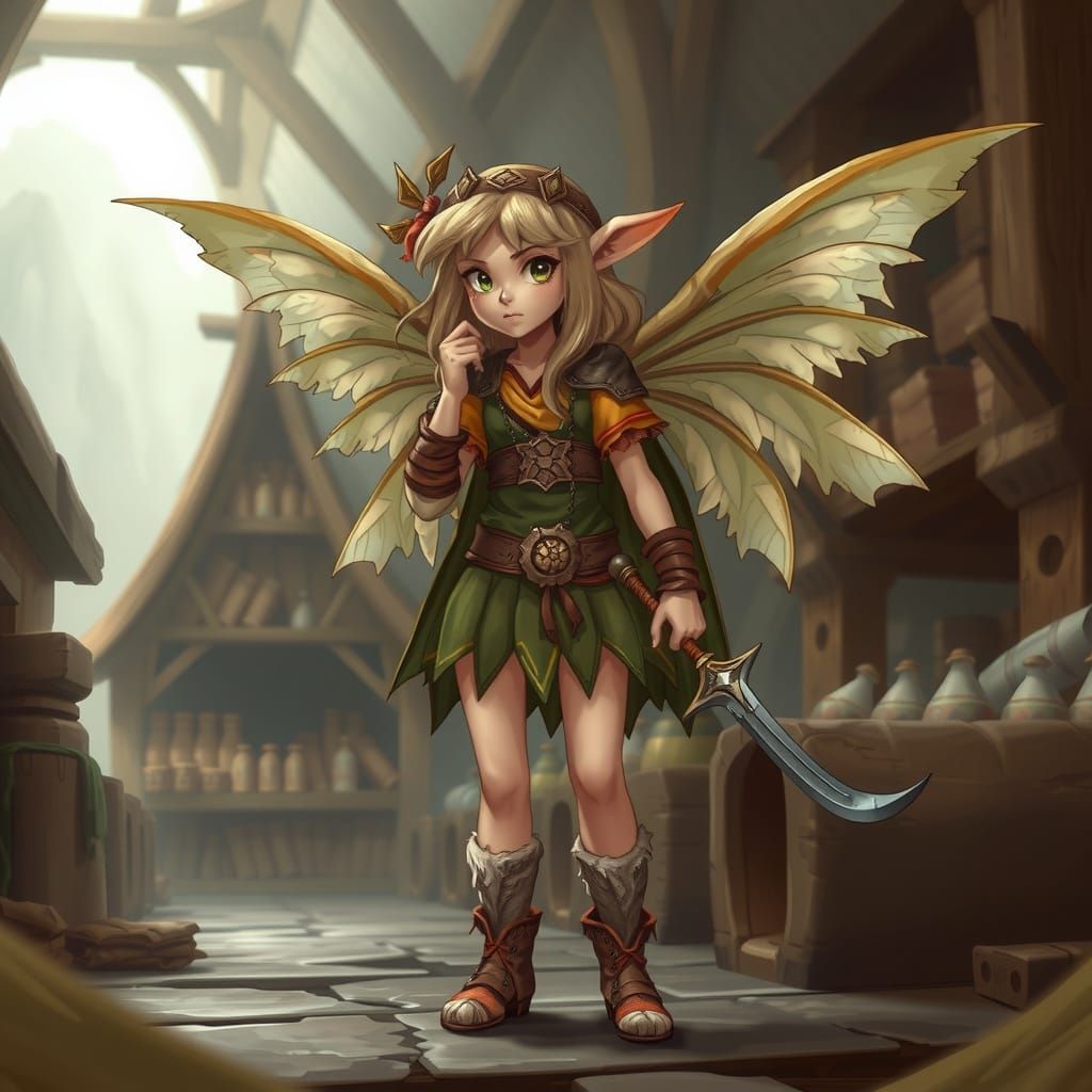 Sassy Winged Sprite in Medieval Warehouse