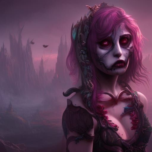 Detailed Matte Painting of a Living Dead Girl