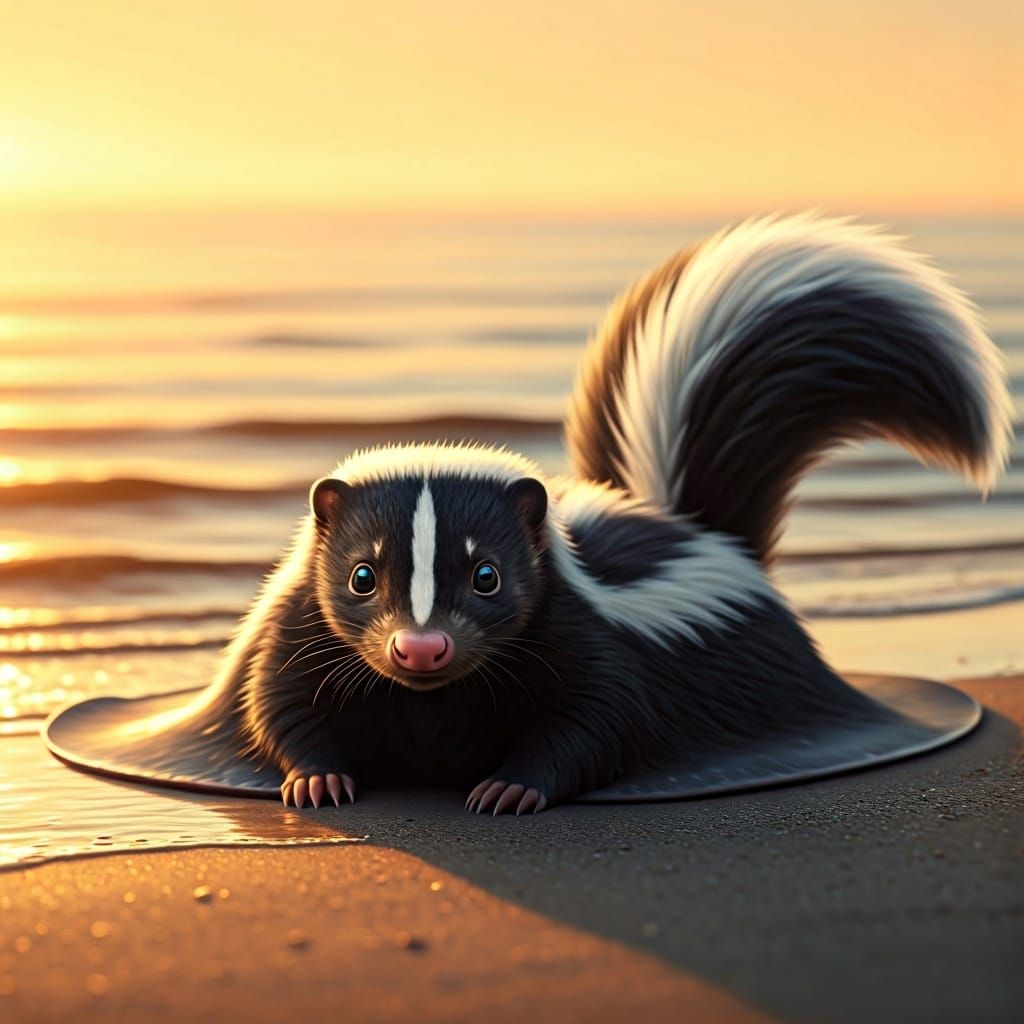 Stingray-Skunk Hybrid Lounging on a Beach