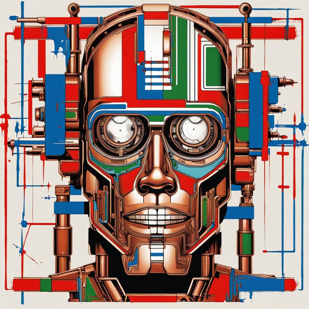 Cyborg Robot Man in Basquiat Pop Art Style