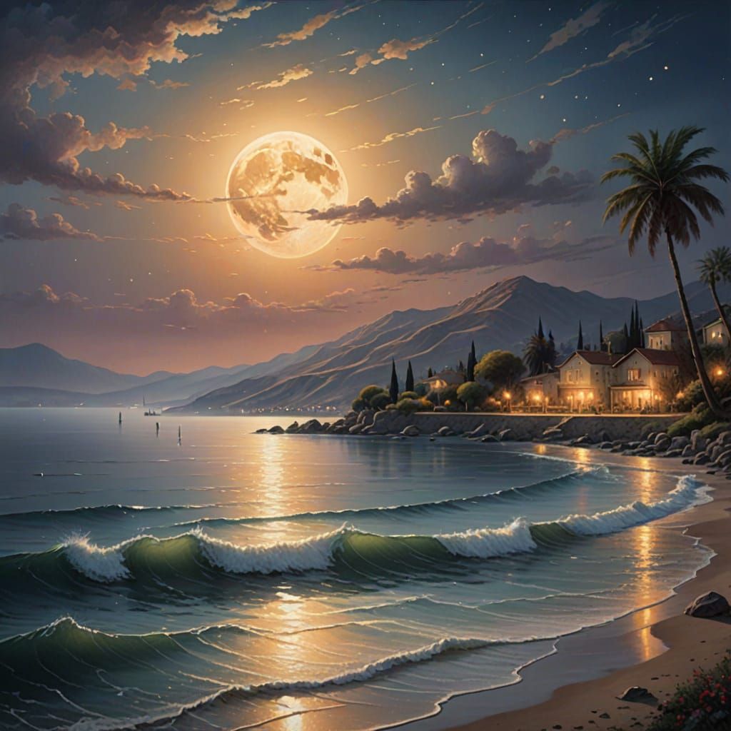 Dreamy Full Moon Over Serene Sea of Galilee