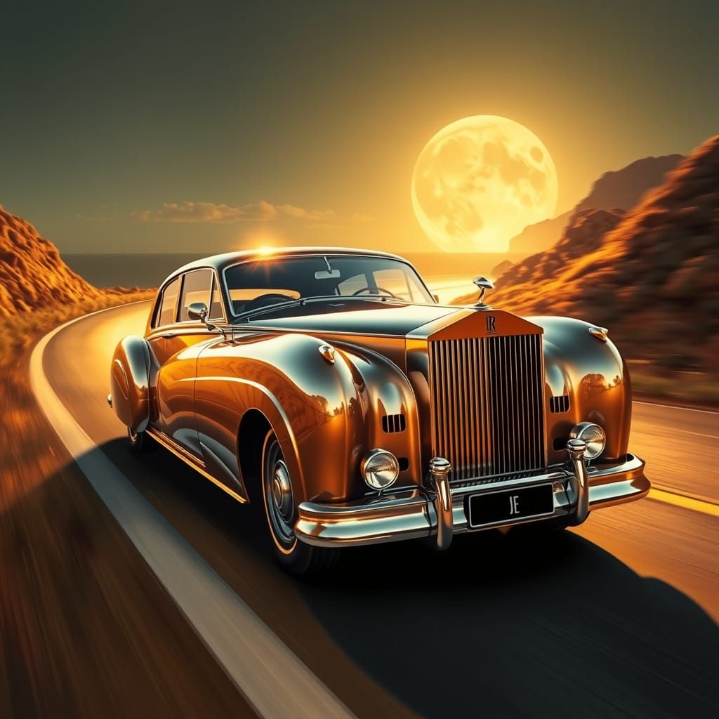Retro-Futuristic Chrome-Plated Rolls-Royce Speeds Down Windi...