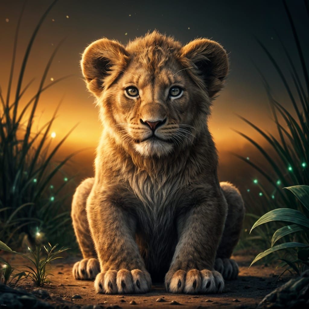 Realistic Fantasy Lion in Vibrant Complementary Colors