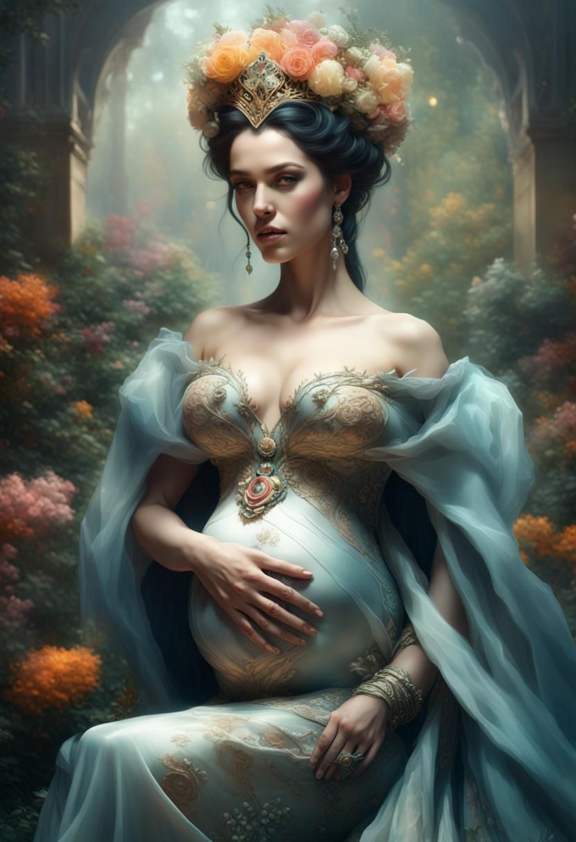 Pregnant Empress in Garden: Digital Matte Painting