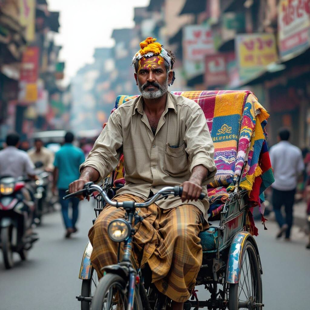 Rickshaw Driver in Dhaka, Syd Mead Inspired Art