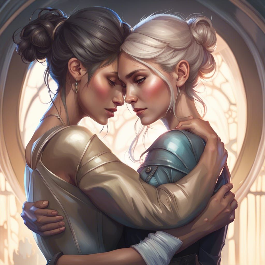 Emotional Reunion: Two Friends Embrace in Detailed Portrait