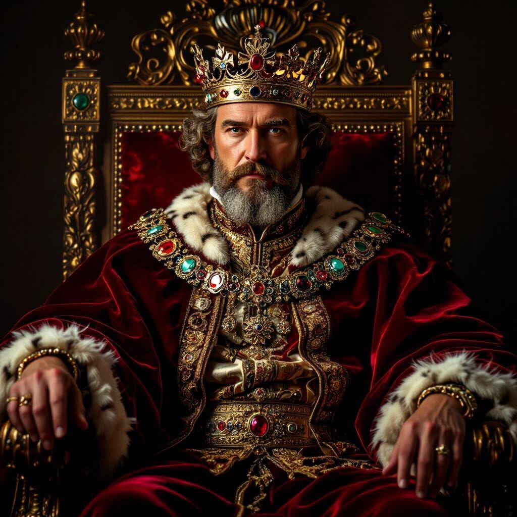 Regal King on Jeweled Throne in Baroque Style