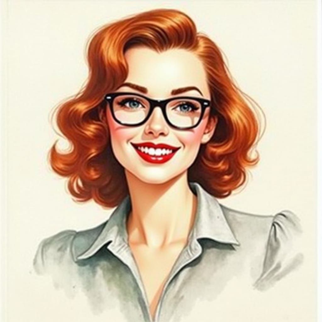 Charming Watercolor Portrait of a Red-Haired Woman