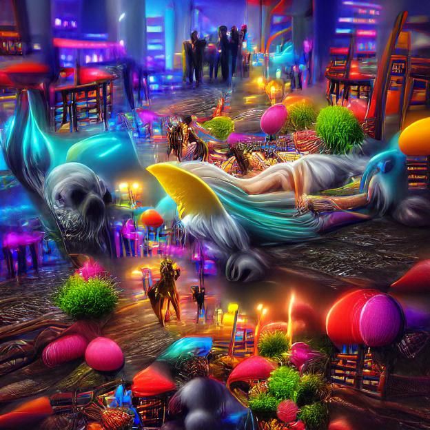 Vibrant Afterlife Nightlife: 3D Fantasy Illustration