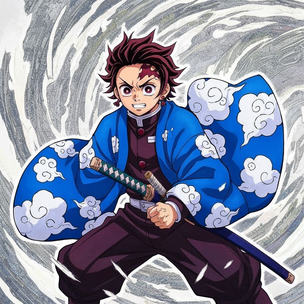 Tanjiro Kamado in Blue Cloud Haori, Manga Style