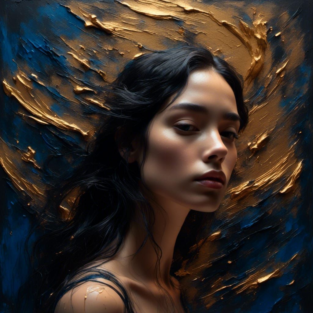 Woman with Long Hair in Chiaroscuro Oil Painting