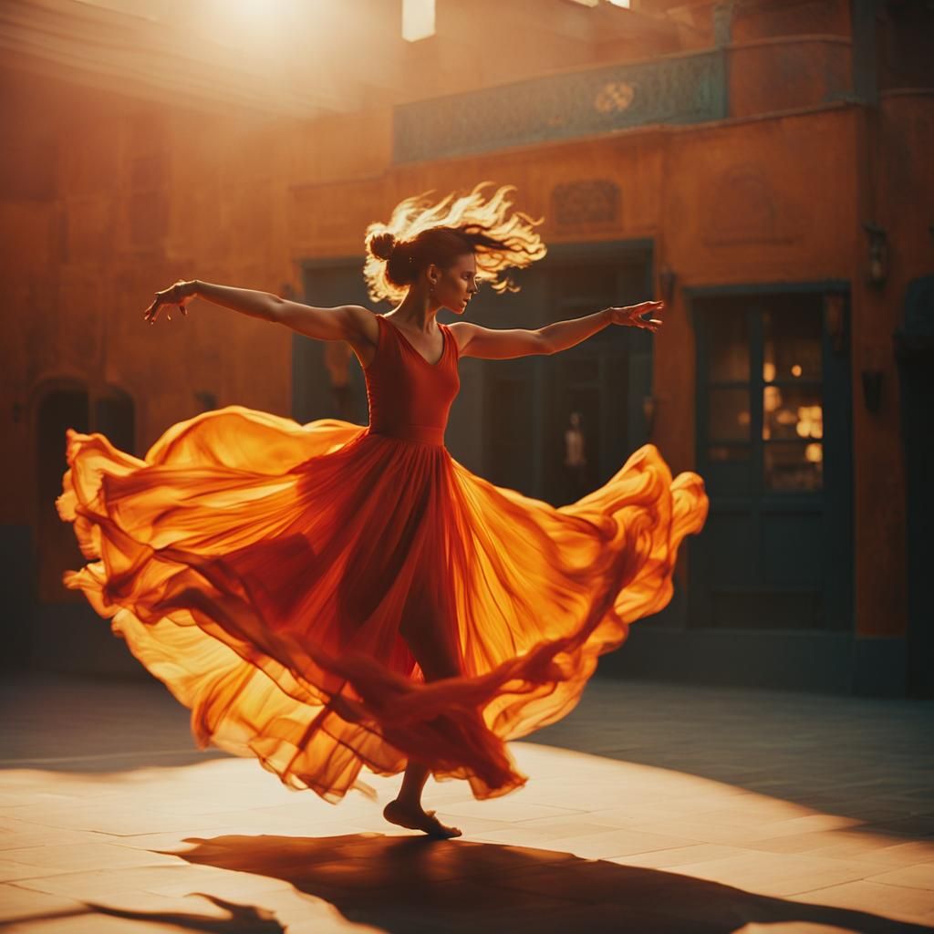 Fiery Dancer in Motion: Cinematic Film Still