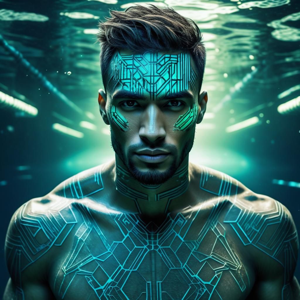 Biopunk Young Man with Geometric Scars