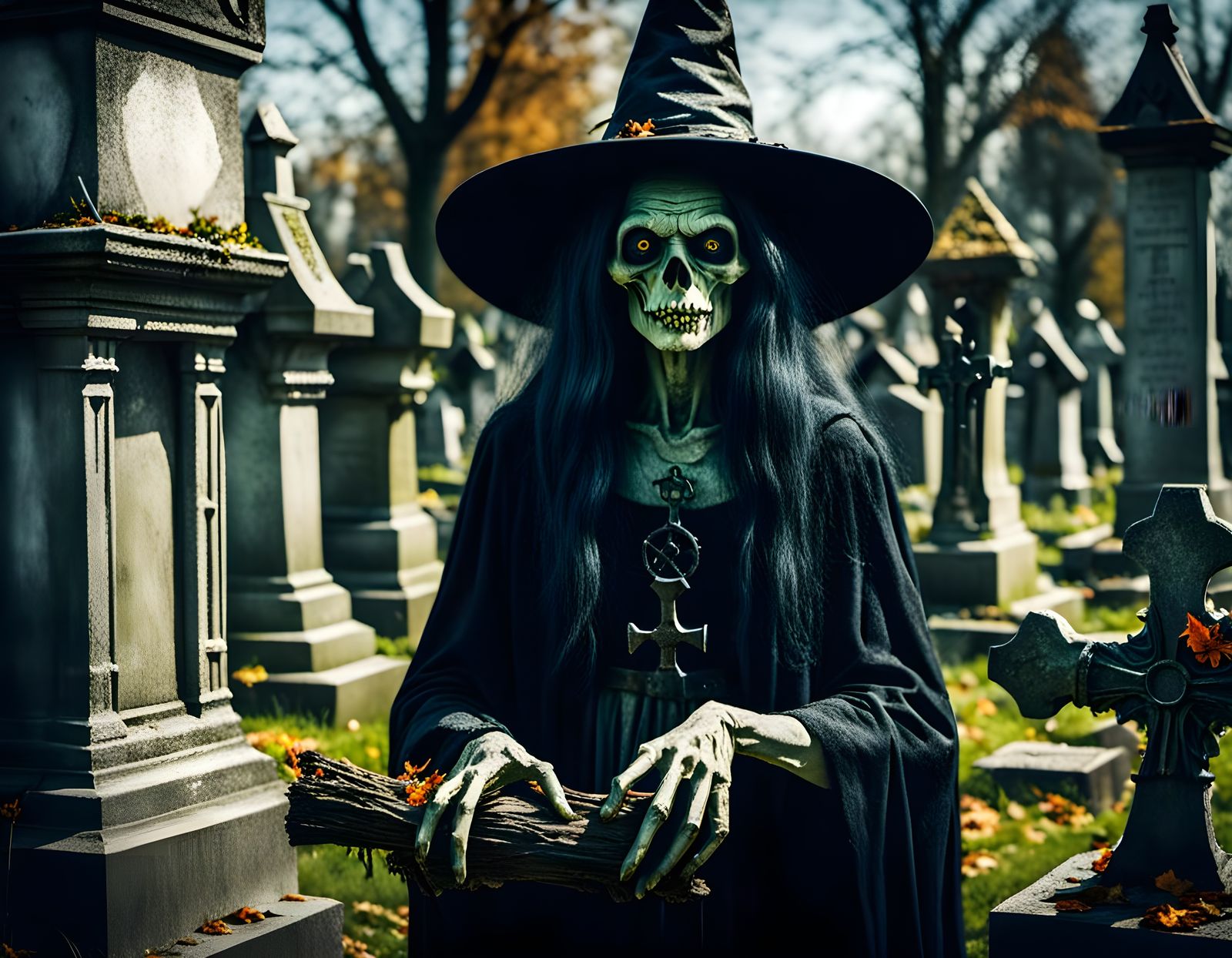 Witch Emerges from a Haunted Crypt