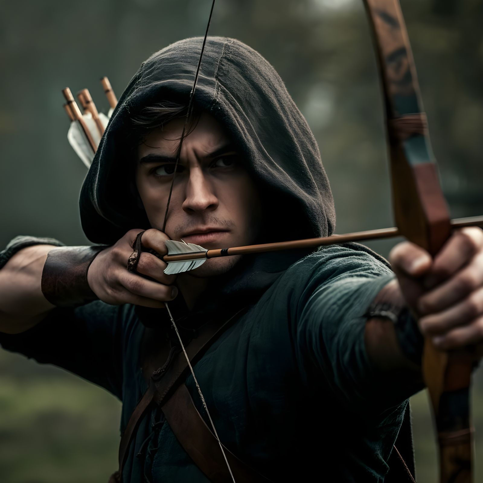 Human Archer in Ultra-Realistic Photorealistic Detail