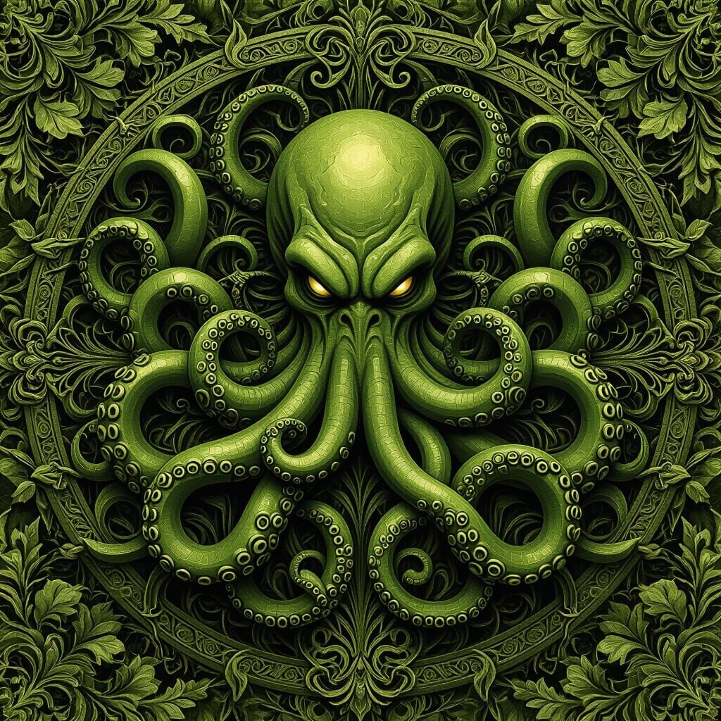 Cthulhu Tapestry: Art Nouveau Wallpaper in Lovecraftian Styl...