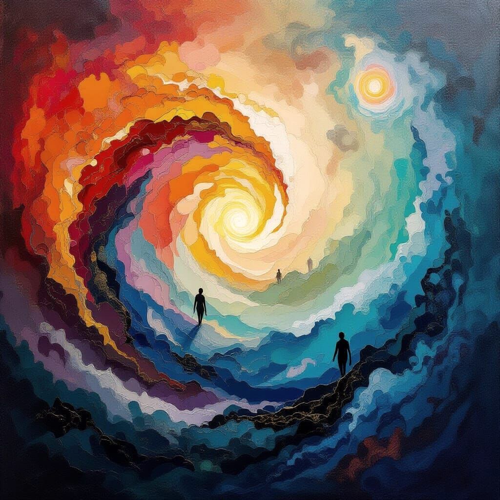 Abstract Oil Painting of Life's Journey: Cosmos and Mytholog...