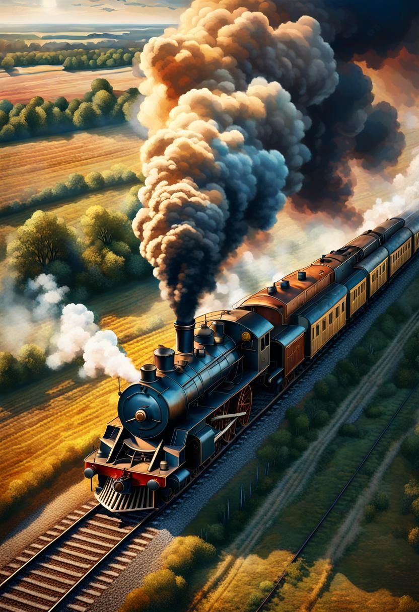 WWI Plane Attacks Train: Dynamic Oil Painting