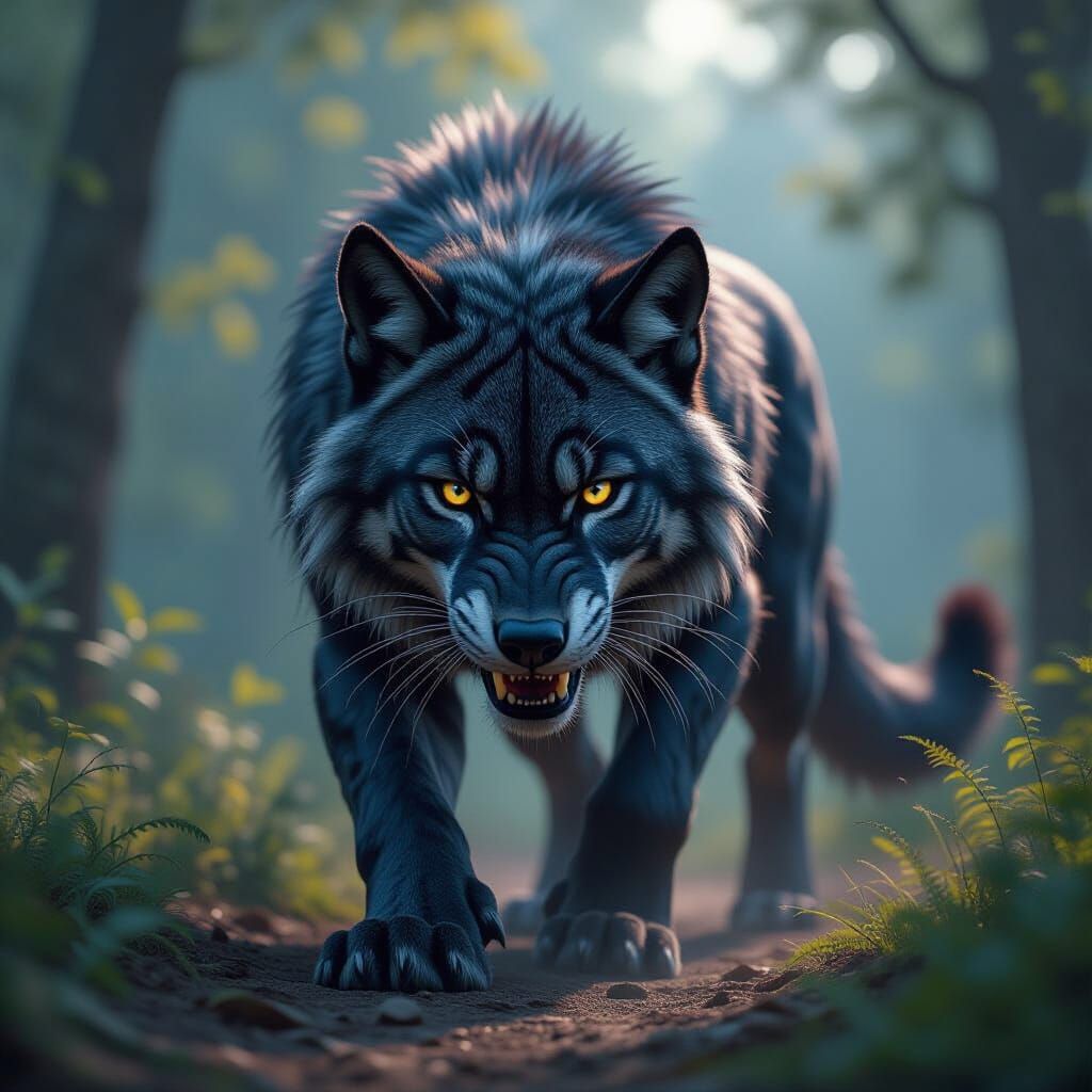 Mythical Wolf-Panther Hybrid Creature Art