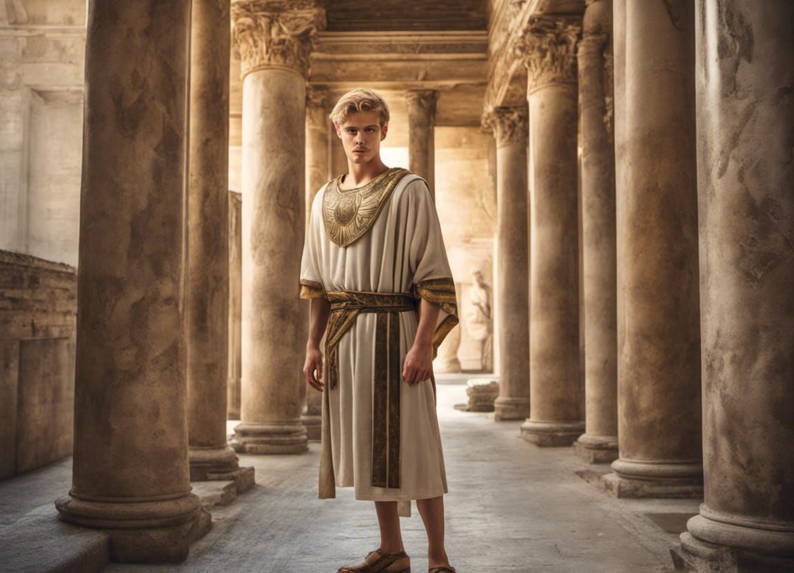 Apollo's Son in Roman Temple: Hyperrealistic Image