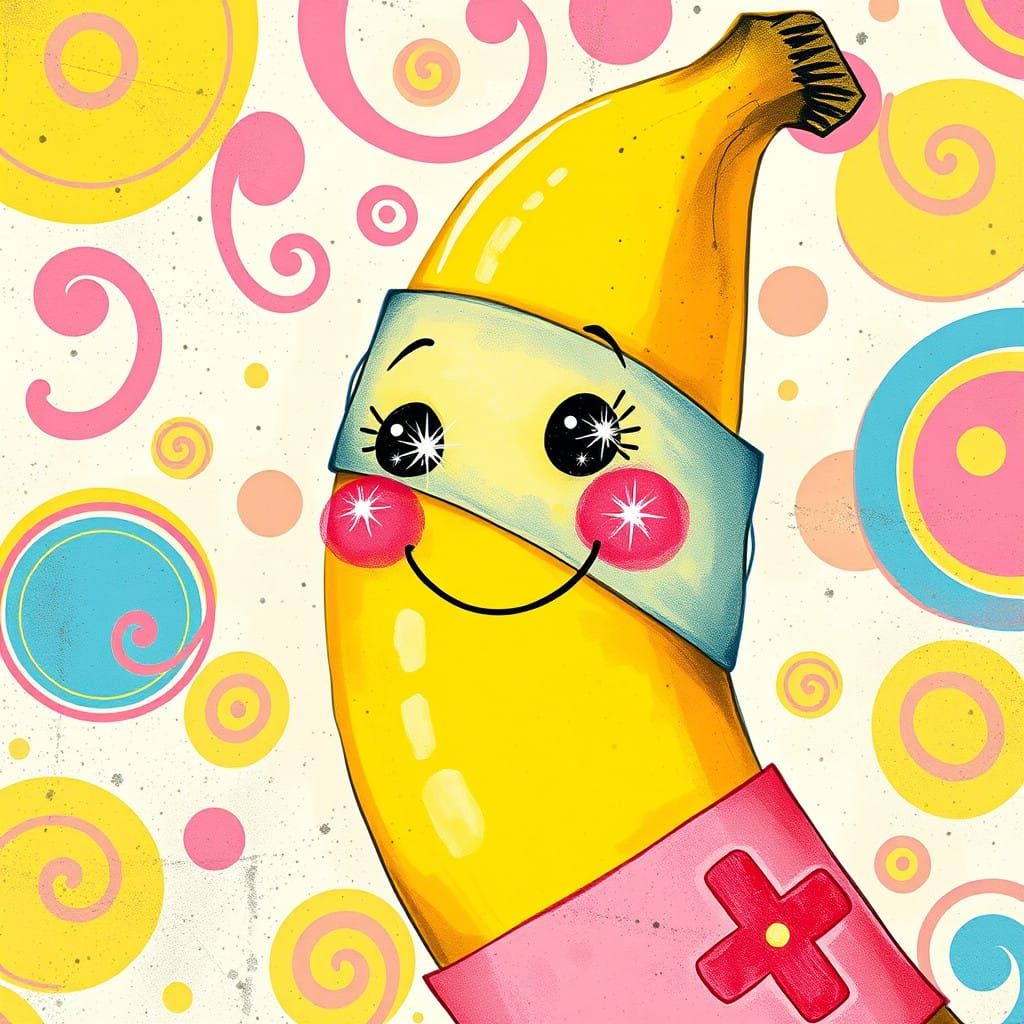 Whimsical Banana Character in Bright, Pastel Colors
