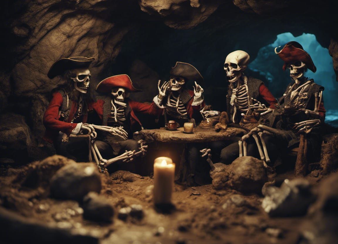 Pirate skeletons drinking and sharing loot at their cave hideout #4