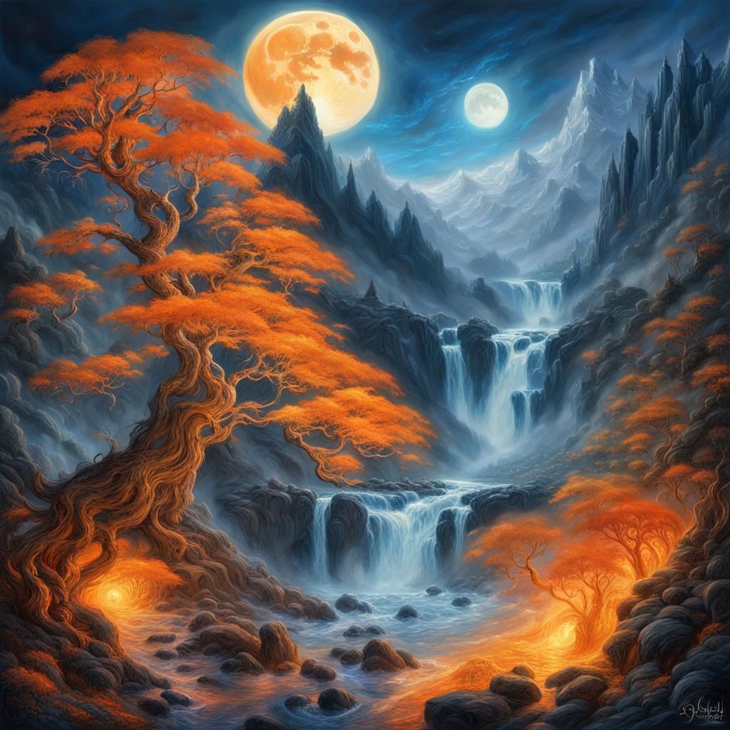 Rivendell Under a Gigantic Luminescent Moon