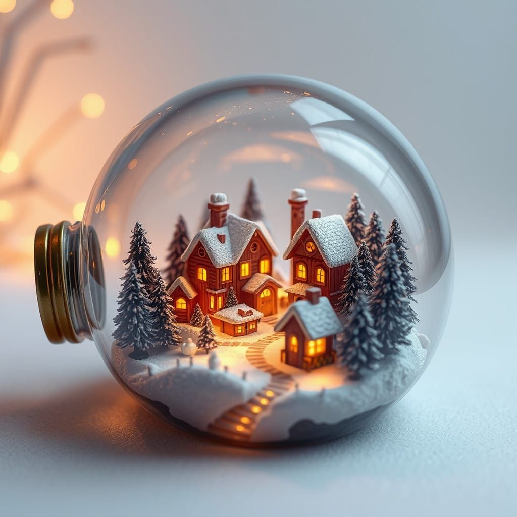 Whimsical Winter Village in a Glass Bottle