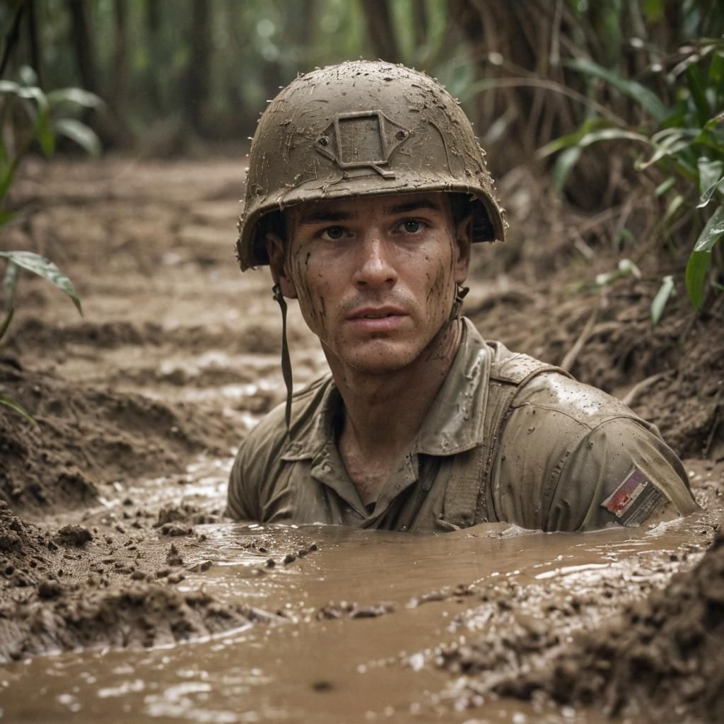 American Soldier Sinking in Jungle Quicksand