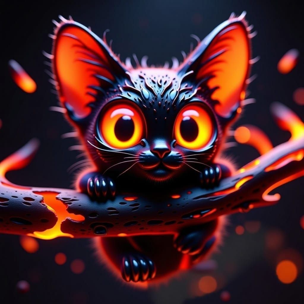 Halloween Kitten on Branch in Oil Slick Style