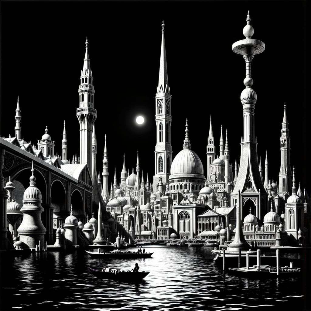 Venice's Gothic Canals in Hyperrealistic Style