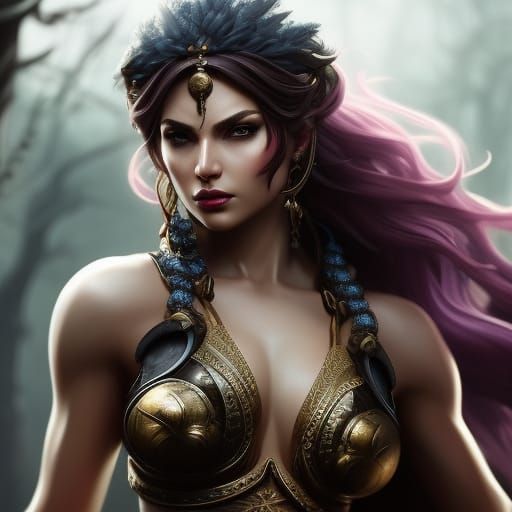 Winter Barbarian Woman Portrait in High Fantasy Style