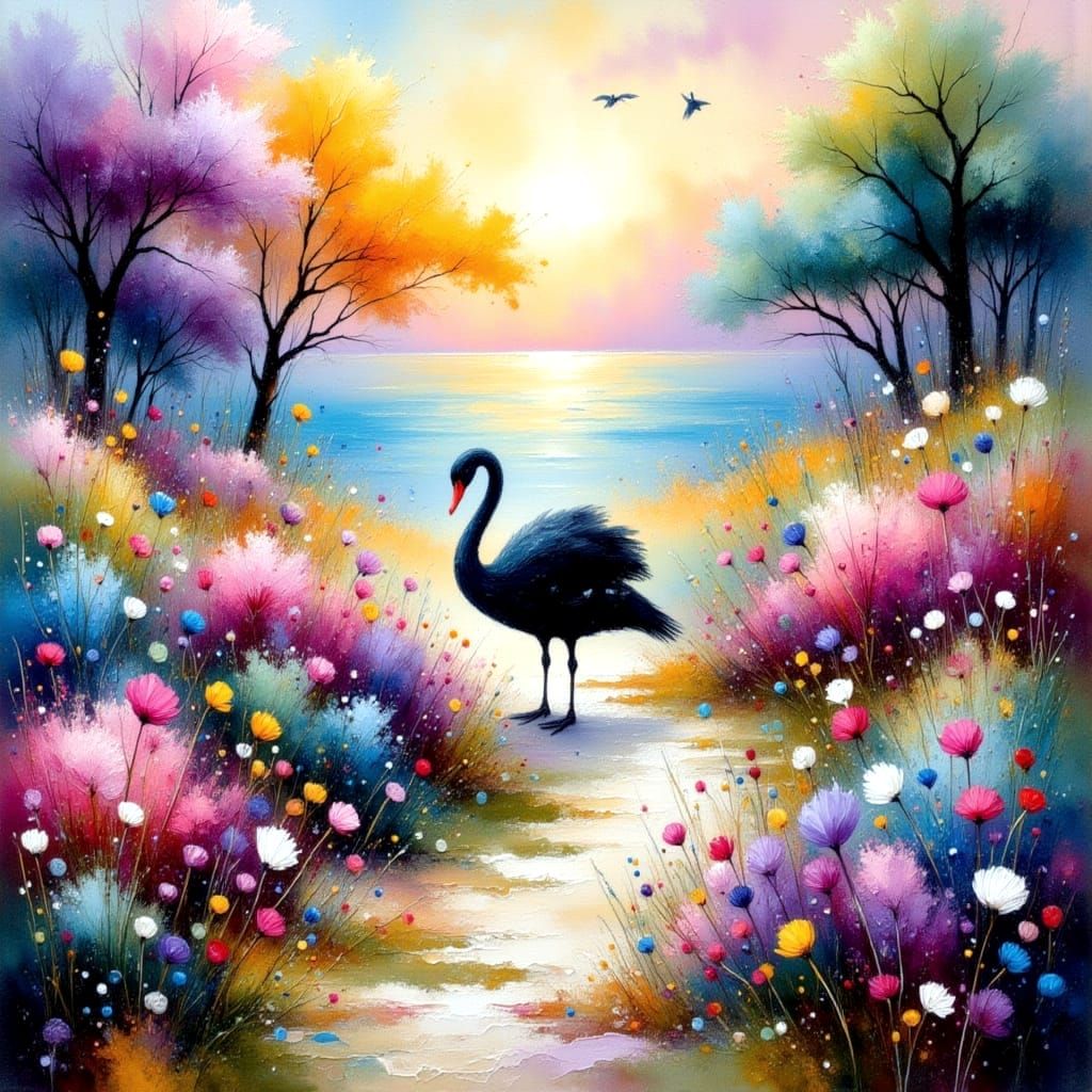 Ethereal Swan Ascends to Enchanted Ocean Cliffs