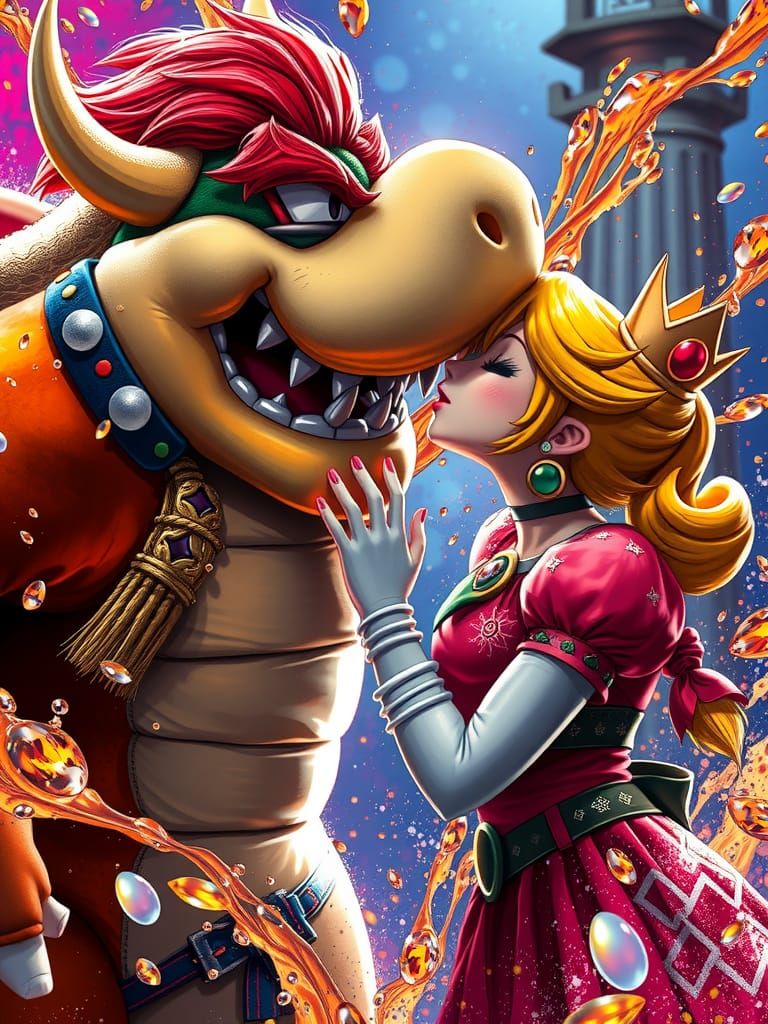 Princess Peach and Bowser: Hyperrealistic Kiss