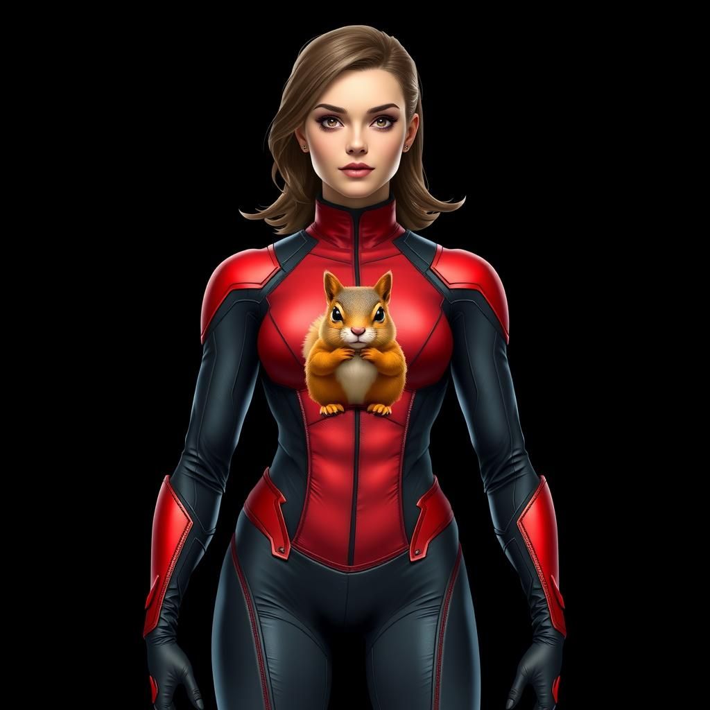 Squirrel Emblem Superhero in Red and Black Suit