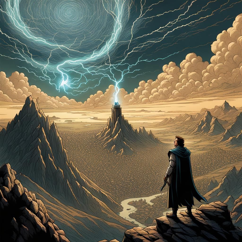 Cleric Summons Electric Storm in Retro D&D Style